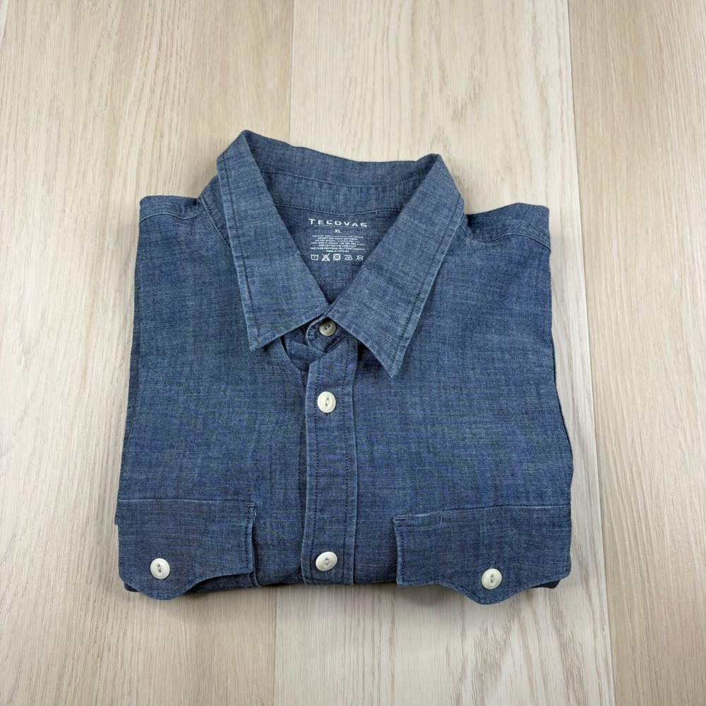 Tecovas Mens Blue Western Chest Pocket Long Sleeve Button Up Shirt Size XL